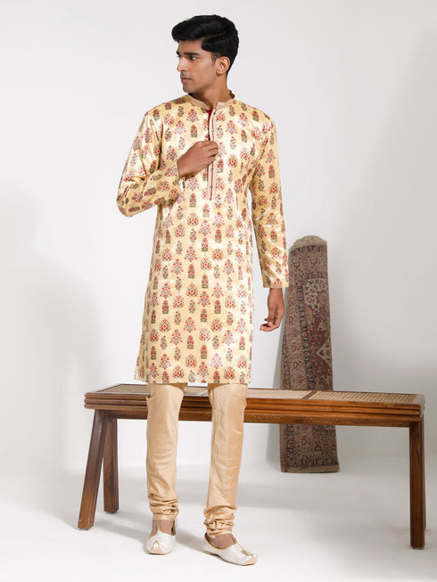 Vastramay Men's Yellow Silk Blend Kurta And Pyjama Set