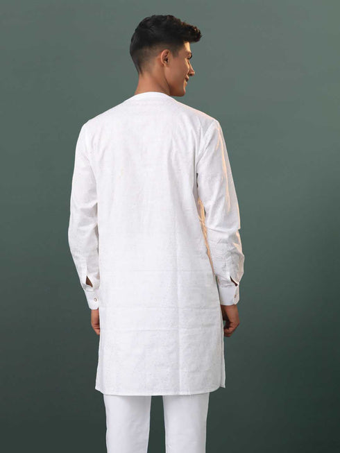 Vastramay Mens Cream Cotton Embellished Kurta