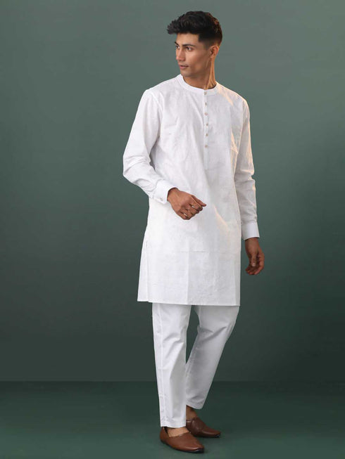 Vastramay Mens Cream Cotton Embellished Kurta
