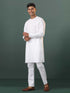 Vastramay Mens White Cotton Embellished Kurta Pyjama Set