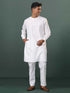 Vastramay Mens Cream Cotton Embellished Kurta Pyjama Set