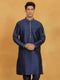 Vastramay Men's Navy Blue Dupion Silk Kurta