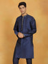 Vastramay Men's Navy Blue Dupion Silk Kurta