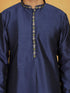 Vastramay Men's Navy Blue Dupion Silk Kurta