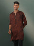 Vastramay Men's Brown And Black Printed Cotton Blend Kurta