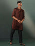 Vastramay Mens Brown And Black Printed Cotton Blend Kurta Pyjama Set