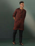 Vastramay Mens Brown And Black Printed Cotton Blend Kurta Pyjama Set