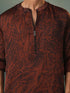 Vastramay Mens Brown And Black Printed Cotton Blend Kurta Pyjama Set