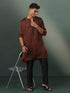 Vastramay Mens Brown And Black Printed Cotton Blend Kurta Pyjama Set
