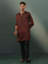 Vastramay Mens Brown And Black Printed Cotton Blend Kurta Pyjama Set
