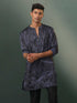 Vastramay Men's Grey And Black Printed Cotton Blend Kurta