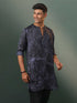 Vastramay Men's Grey And Black Printed Cotton Blend Kurta