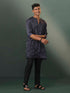 Vastramay Mens Grey And Black Printed Cotton Blend Kurta Pyjama Set