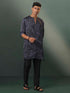 Vastramay Mens Grey And Black Printed Cotton Blend Kurta Pyjama Set