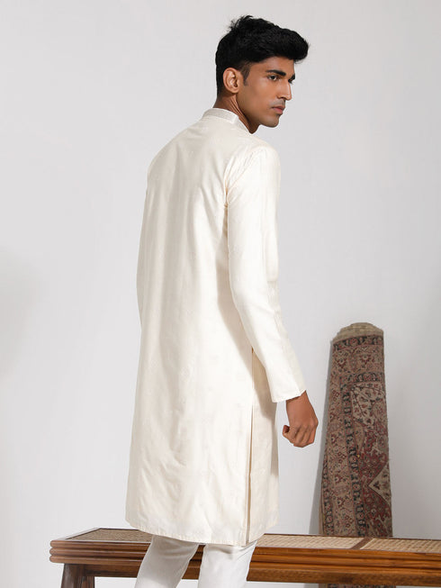 Vastramay Men's Cream Viscose Kurta
