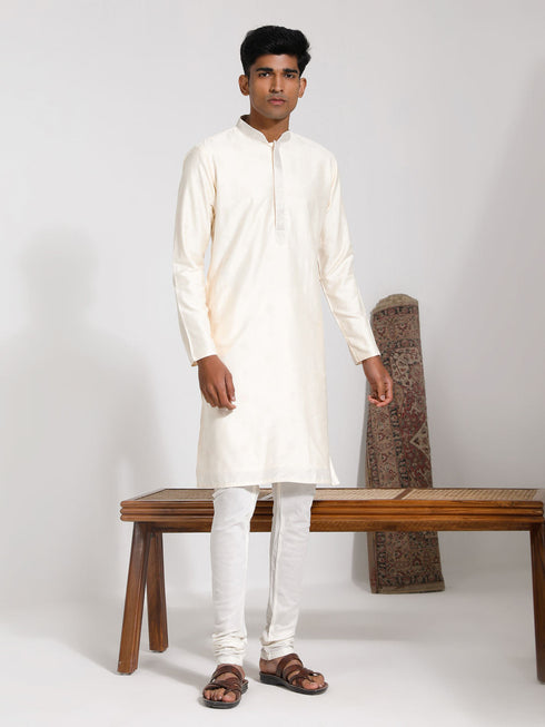 Vastramay Men's Cream Viscose Kurta