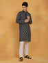 Vastramay Men's Black And White Cotton Kurta And Pyjama Set