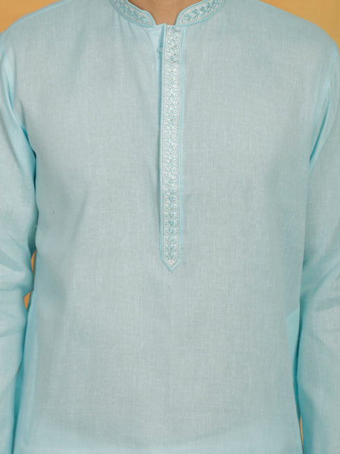 Vastramay Men's Aqua Cotton Kurta