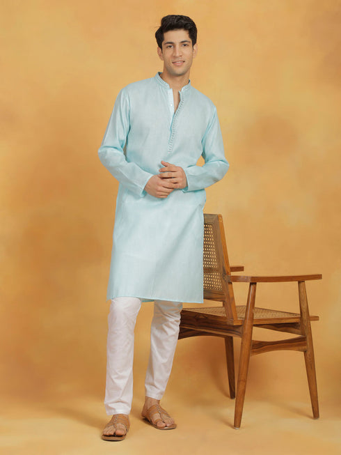 Vastramay Men's Aqua Cotton Kurta
