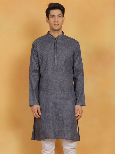 Vastramay Men's Navy Blue Cotton Kurta