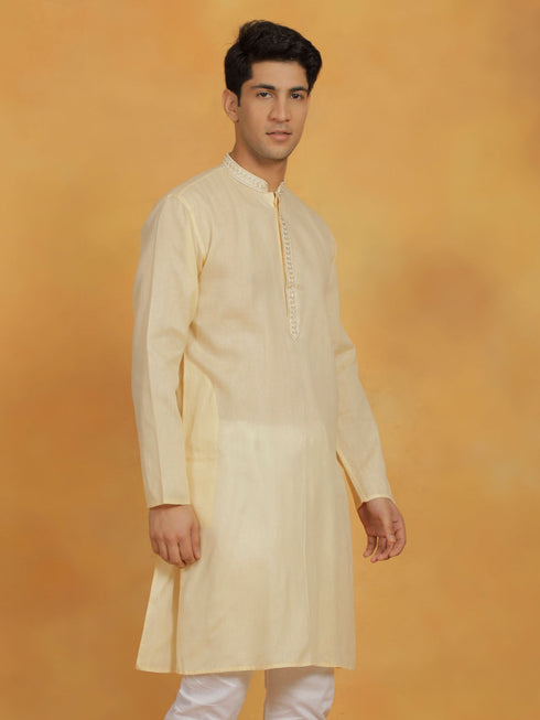Vastramay Men's Cream Cotton Kurta