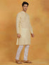 Vastramay Men's Cream And White Cotton Kurta Pyjama Set