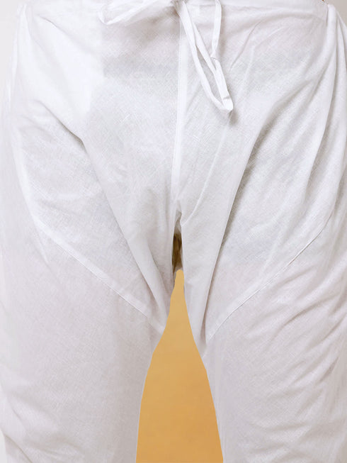 Vastramay Men's Cream And White Cotton Kurta Pyjama Set