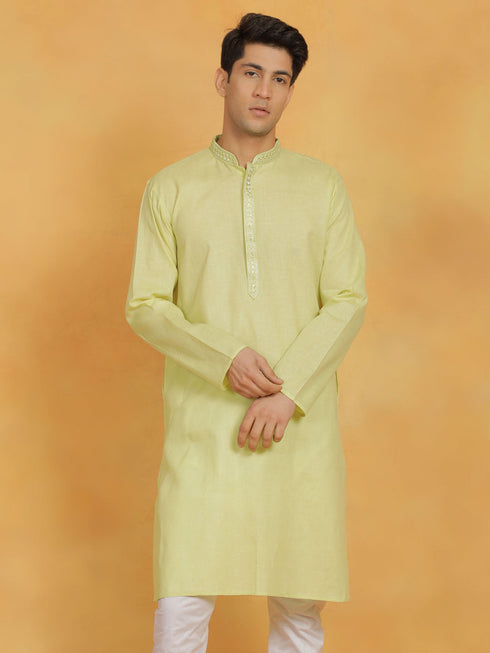 Vastramay Men's Mint Green Cotton Kurta