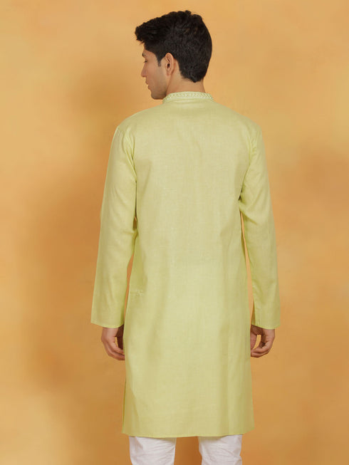 Vastramay Men's Mint Green Cotton Kurta