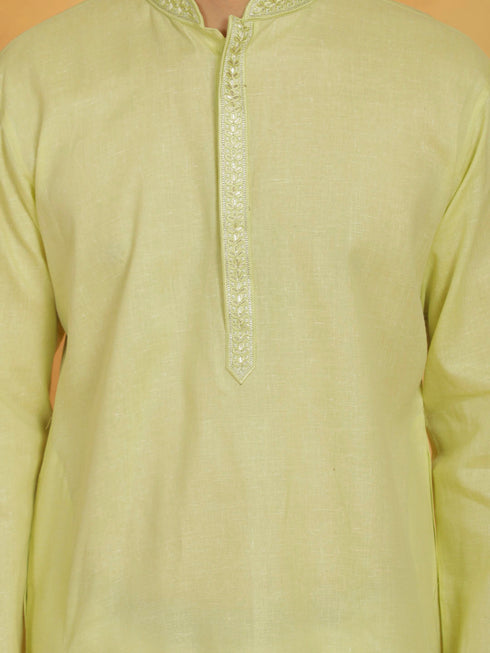 Vastramay Men's Mint Green Cotton Kurta