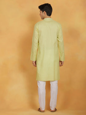 Vastramay Men's Mint Green And White Cotton Kurta Pyjama Set