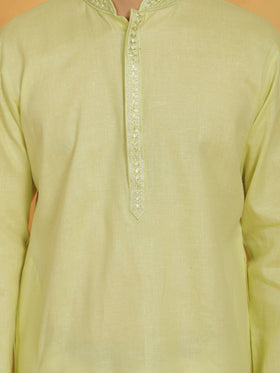 Vastramay Men's Mint Green And White Cotton Kurta Pyjama Set