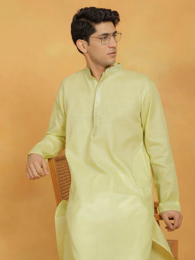 Vastramay Men's Mint Green And White Cotton Kurta Pyjama Set