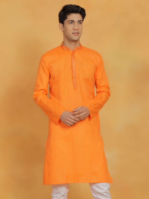 Vastramay Men's Orange Cotton Kurta