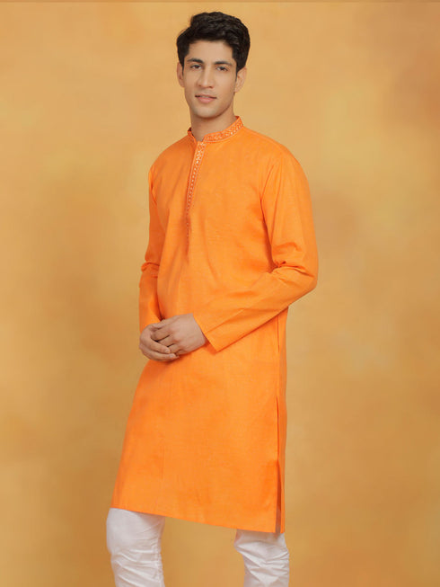 Vastramay Men's Orange Cotton Kurta