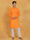 Vastramay Men's Orange And White Cotton Kurta Pyjama Set