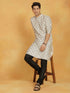 Vastramay Men's Cream And Black Cotton Blend Kurta And Pyjama Set