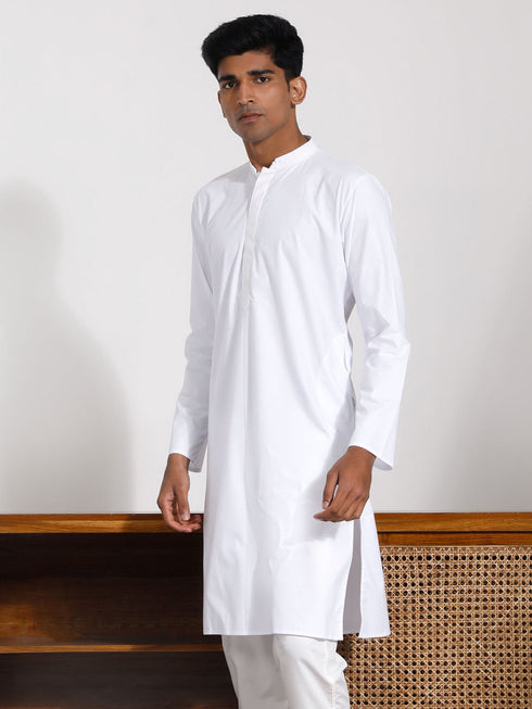 Vastramay Men's White Cotton Silk Kurta