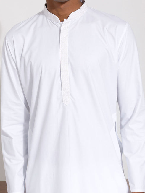 Vastramay Men's White Cotton Silk Kurta