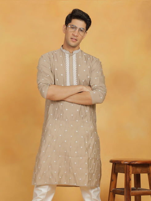 Vastramay Men's Grey Silk Blend Kurta