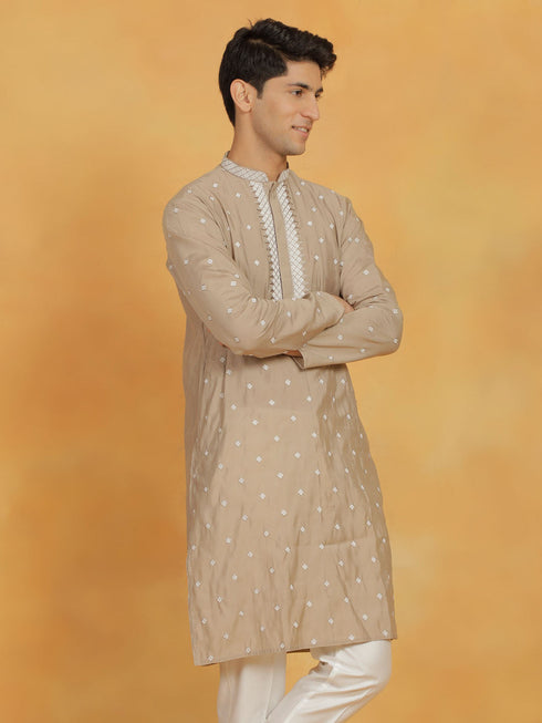 Vastramay Men's Grey Silk Blend Kurta