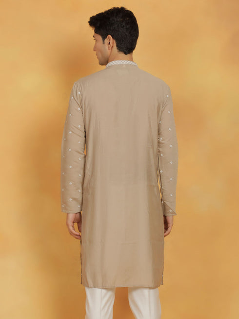 Vastramay Men's Grey Silk Blend Kurta