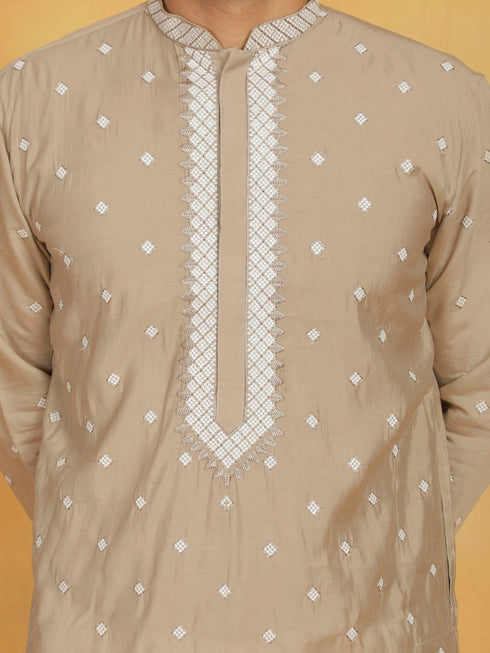 Vastramay Men's Grey Silk Blend Kurta