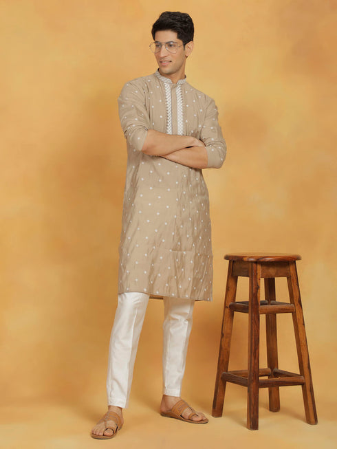 Vastramay Men's Grey Silk Blend Kurta