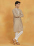 Vastramay Men's Gray And White Silk Blend Kurta And Pyjama Set