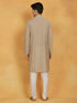Vastramay Men's Gray And White Silk Blend Kurta And Pyjama Set