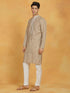Vastramay Men's Gray And White Silk Blend Kurta And Pyjama Set