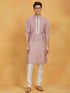 Vastramay Men's Pink And White Silk Blend Kurta And Pyjama Set