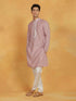 Vastramay Men's Pink And White Silk Blend Kurta And Pyjama Set