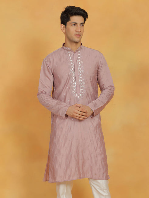 Vastramay Men's Pink Silk Blend Kurta